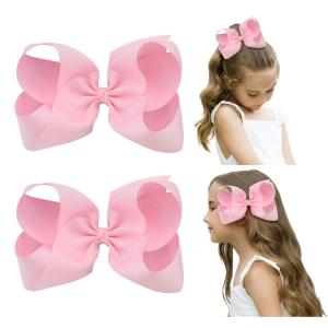 imageDEEKA 2 PCS 6quot Big Handmade Grosgrain Ribbon Solid Color Hair Bows Alligator Clips Hair Accessories for Little Teen Toddler Girls Kids Set of 2 RedLight Pink