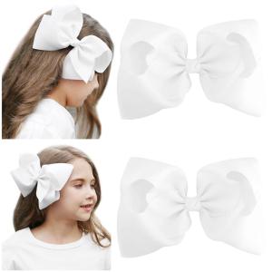 imageDEEKA 2 PCS 6quot Big Handmade Grosgrain Ribbon Solid Color Hair Bows Alligator Clips Hair Accessories for Little Teen Toddler Girls Kids Set of 2 RedWhiteL