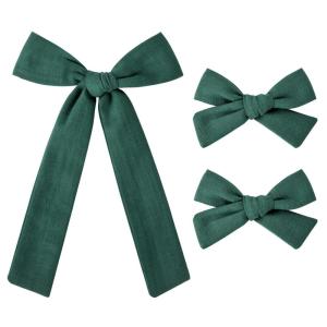 imageDEEKA Blue Cotton Linen Hair Bows 2 Sizes 5quotampamp35quot Soft Hair Bow set for Toddler Girls Long Ponytail Knot Bows Alligator Clip Hair Accessories for Little School Girls BlueDark Green