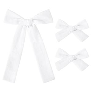 imageDEEKA Blue Cotton Linen Hair Bows 2 Sizes 5quotampamp35quot Soft Hair Bow set for Toddler Girls Long Ponytail Knot Bows Alligator Clip Hair Accessories for Little School Girls BlueWhite