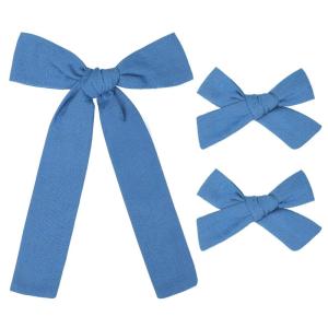 imageDEEKA Blue Cotton Linen Hair Bows 2 Sizes 5quotampamp35quot Soft Hair Bow set for Toddler Girls Long Ponytail Knot Bows Alligator Clip Hair Accessories for Little School Girls BlueClassic Blue