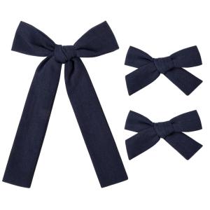 imageDEEKA Blue Cotton Linen Hair Bows 2 Sizes 5quotampamp35quot Soft Hair Bow set for Toddler Girls Long Ponytail Knot Bows Alligator Clip Hair Accessories for Little School Girls BlueNavy Blue