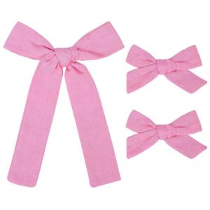 imageDEEKA Blue Cotton Linen Hair Bows 2 Sizes 5quotampamp35quot Soft Hair Bow set for Toddler Girls Long Ponytail Knot Bows Alligator Clip Hair Accessories for Little School Girls BlueHot Pink