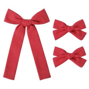 imageDEEKA Blue Cotton Linen Hair Bows 2 Sizes 5quotampamp35quot Soft Hair Bow set for Toddler Girls Long Ponytail Knot Bows Alligator Clip Hair Accessories for Little School Girls BlueRed