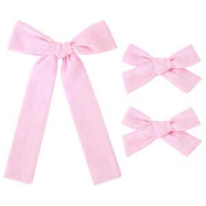 imageDEEKA Blue Cotton Linen Hair Bows 2 Sizes 5quotampamp35quot Soft Hair Bow set for Toddler Girls Long Ponytail Knot Bows Alligator Clip Hair Accessories for Little School Girls BlueLight Pink