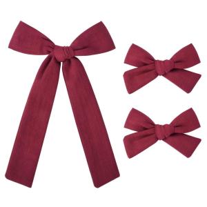 imageDEEKA Blue Cotton Linen Hair Bows 2 Sizes 5quotampamp35quot Soft Hair Bow set for Toddler Girls Long Ponytail Knot Bows Alligator Clip Hair Accessories for Little School Girls BlueBurgundy