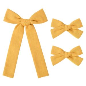 imageDEEKA Blue Cotton Linen Hair Bows 2 Sizes 5quotampamp35quot Soft Hair Bow set for Toddler Girls Long Ponytail Knot Bows Alligator Clip Hair Accessories for Little School Girls BlueGinger
