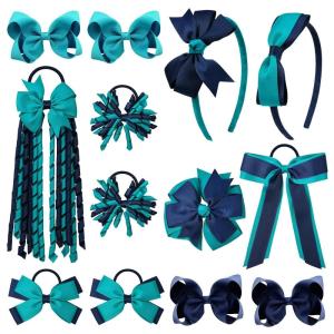imageDEEKA Burgundy School Hair Accessories Set 13 Pcs Uniform Hair Bow Headband Clips Hair Ties Curly Korker Bows for Little Toddler School Girls BurgundyJadeNavy