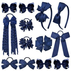 imageDEEKA Burgundy School Hair Accessories Set 13 Pcs Uniform Hair Bow Headband Clips Hair Ties Curly Korker Bows for Little Toddler School Girls BurgundyNavy