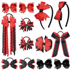 imageDEEKA Burgundy School Hair Accessories Set 13 Pcs Uniform Hair Bow Headband Clips Hair Ties Curly Korker Bows for Little Toddler School Girls BurgundyRedBlack