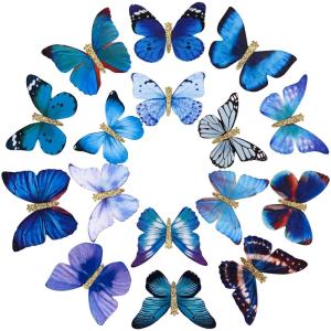 imageDEEKA Butterfly Hair Clips 16 PCS Small Realistic Colorful Handmade 90s Hair Clips Barrette Hair Accessories for Women and Girls YellowBluePurple