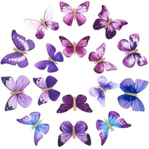 imageDEEKA Butterfly Hair Clips 16 PCS Small Realistic Colorful Handmade 90s Hair Clips Barrette Hair Accessories for Women and Girls YellowPurple