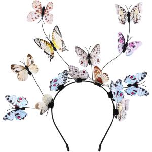 imageDEEKA Butterfly Headbands Fascinators Hat Women Butterfly Costume Crown Headpiece for Women and GirlsBeigeLight Blue