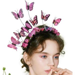 imageDEEKA Butterfly Headbands Fascinators Hat Women Butterfly Costume Crown Headpiece for Women and GirlsPink