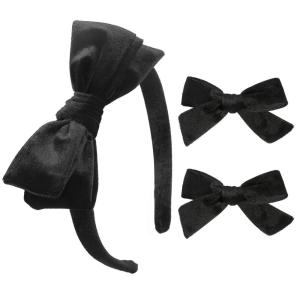 imageDEEKA Dark Green Velvet Bow Headband ampamp 2 Pcs Velvet Hair Bows Set  Uniform Hair Accessories for Little Toddler School GirlsBlack