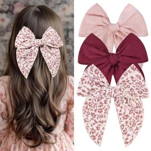 imageDEEKA Large Christmas Fable Hair Bows 3 PCS Red and Green Velvet Bows Plaid Checkered Hair Bow Clips for Toddler Girls Fabric Christmas Hair Accessories for Little Girls KidsPinkBurgundyRed Floral