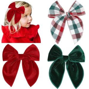 imageDEEKA Large Christmas Fable Hair Bows 3 PCS Red and Green Velvet Bows Plaid Checkered Hair Bow Clips for Toddler Girls Fabric Christmas Hair Accessories for Little Girls KidsRedGreen VelvetPlaid