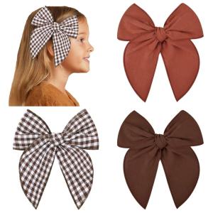 imageDEEKA Large Christmas Fable Hair Bows 3 PCS Red and Green Velvet Bows Plaid Checkered Hair Bow Clips for Toddler Girls Fabric Christmas Hair Accessories for Little Girls KidsBrownBrown Gingham