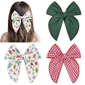 imageDEEKA Large Christmas Fable Hair Bows 3 PCS Red and Green Velvet Bows Plaid Checkered Hair Bow Clips for Toddler Girls Fabric Christmas Hair Accessories for Little Girls KidsGreenRed GinghamXmas Pattern