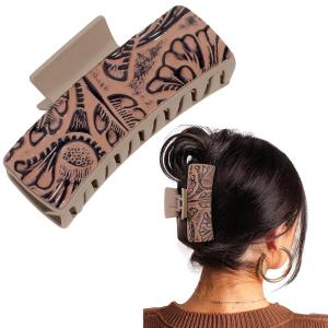 imageDEEKA Real Leather Large Western Hair Clips Cow Printed Cowhide Tooled 4quot Hair Claw Clips Gifts for Thick Hair Country Girls Cowgirl Stuff Western Hair Accessories Gift for Women and Girls BrownBrown Embossed