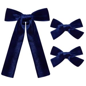 imageDEEKA Red Velvet Hair Bows 2 Sizes Long and Basic 4 Hair Bow Set for Toddler Girls Long Ponytail Knot Bows Alligator Clip Hair Accessories for Little Girls RedNavy Blue