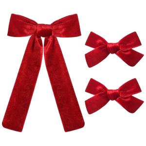 imageDEEKA Red Velvet Hair Bows 2 Sizes Long and Basic 4 Hair Bow Set for Toddler Girls Long Ponytail Knot Bows Alligator Clip Hair Accessories for Little Girls RedRed
