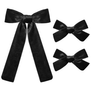 imageDEEKA Red Velvet Hair Bows 2 Sizes Long and Basic 4 Hair Bow Set for Toddler Girls Long Ponytail Knot Bows Alligator Clip Hair Accessories for Little Girls RedBlack