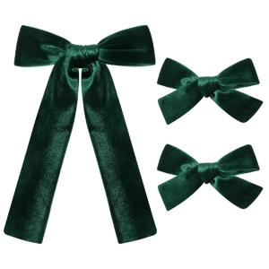 imageDEEKA Red Velvet Hair Bows 2 Sizes Long and Basic 4 Hair Bow Set for Toddler Girls Long Ponytail Knot Bows Alligator Clip Hair Accessories for Little Girls RedDark Green