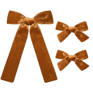 imageDEEKA Red Velvet Hair Bows 2 Sizes Long and Basic 4 Hair Bow Set for Toddler Girls Long Ponytail Knot Bows Alligator Clip Hair Accessories for Little Girls RedCinnamon