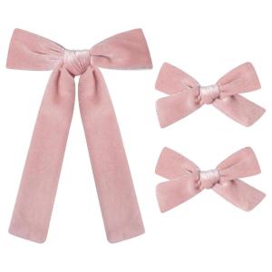 imageDEEKA Red Velvet Hair Bows 2 Sizes Long and Basic 4 Hair Bow Set for Toddler Girls Long Ponytail Knot Bows Alligator Clip Hair Accessories for Little Girls RedPink