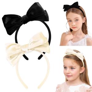 imageDEEKA Velvet Bow Headband 2 PCS Hair Band Hair Bows with bow Velvet Christmas Hair Accessories for Toddlers Women and Girls GreenRedBeige Black