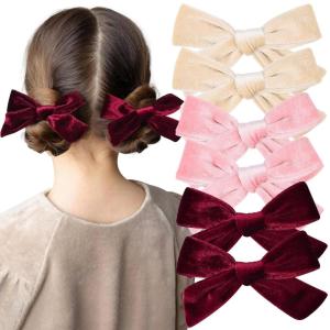 imageDEEKA Velvet Hair Accessories  4quot Handmade Knot Bows for Toddlers 6 PCS Red Green and Black Christmas Bows for Little KidsBeige Pink Burgundy