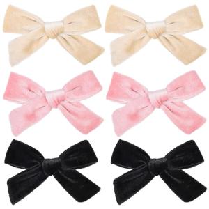 imageDEEKA Velvet Hair Accessories  4quot Handmade Knot Bows for Toddlers 6 PCS Red Green and Black Christmas Bows for Little KidsBlack Pink Beige