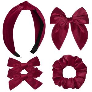 imageDEEKA Velvet Hair Bows ampamp Knotted Headband ampamp Scrunchy Fable Hair Bow Headband Set Velvet Scrunchies Alligator Clips for Toddler Girls ampamp Women BlackDark Red