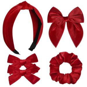 imageDEEKA Velvet Hair Bows ampamp Knotted Headband ampamp Scrunchy Fable Hair Bow Headband Set Velvet Scrunchies Alligator Clips for Toddler Girls ampamp Women BlackRed