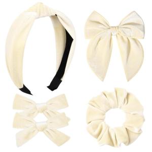 imageDEEKA Velvet Hair Bows ampamp Knotted Headband ampamp Scrunchy Fable Hair Bow Headband Set Velvet Scrunchies Alligator Clips for Toddler Girls ampamp Women BlackBeige