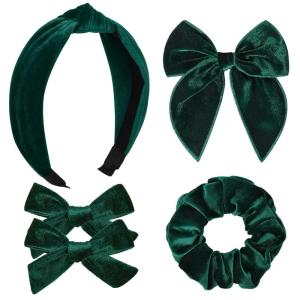 imageDEEKA Velvet Hair Bows ampamp Knotted Headband ampamp Scrunchy Fable Hair Bow Headband Set Velvet Scrunchies Alligator Clips for Toddler Girls ampamp Women BlackDark Green