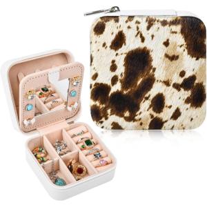 imageDEEKA Western Jewelry Box Case Real Leather Turquoise and Brown Embossed Tooled Travel Jewelry Organizer Gifts Christmas Gifts for Women Country Girls Cowgirl Stuff Portable Travel Accessories GreenBrown Cowhide