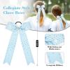 imageDEEKA 12 PCS Glitter Collegiate Style Cheer Bows Long Tail Full Rhinestones Skinny Shiny Cheer Bow Ponytail Holder Handmade Bows for Girls Teens Cheerleader Sports TealLight Blue