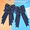 imageDEEKA 12 PCS Glitter Collegiate Style Cheer Bows Long Tail Full Rhinestones Skinny Shiny Cheer Bow Ponytail Holder Handmade Bows for Girls Teens Cheerleader Sports TealNavy Blue