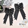 imageDEEKA 12 PCS Glitter Collegiate Style Cheer Bows Long Tail Full Rhinestones Skinny Shiny Cheer Bow Ponytail Holder Handmade Bows for Girls Teens Cheerleader Sports TealBlack