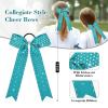 imageDEEKA 12 PCS Glitter Collegiate Style Cheer Bows Long Tail Full Rhinestones Skinny Shiny Cheer Bow Ponytail Holder Handmade Bows for Girls Teens Cheerleader Sports TealTeal