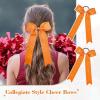 imageDEEKA 12 PCS Glitter Collegiate Style Cheer Bows Long Tail Full Rhinestones Skinny Shiny Cheer Bow Ponytail Holder Handmade Bows for Girls Teens Cheerleader Sports TealOrange