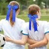 imageDEEKA 12 PCS Glitter Collegiate Style Cheer Bows Long Tail Full Rhinestones Skinny Shiny Cheer Bow Ponytail Holder Handmade Bows for Girls Teens Cheerleader Sports TealRoyal Blue