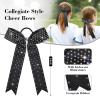 imageDEEKA 12 PCS Glitter Collegiate Style Cheer Bows Long Tail Full Rhinestones Skinny Shiny Cheer Bow Ponytail Holder Handmade Bows for Girls Teens Cheerleader Sports TealBlack