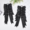 imageDEEKA 12 PCS Glitter Collegiate Style Cheer Bows Long Tail Full Rhinestones Skinny Shiny Cheer Bow Ponytail Holder Handmade Bows for Girls Teens Cheerleader Sports TealBlack