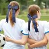 imageDEEKA 12 PCS Glitter Collegiate Style Cheer Bows Long Tail Full Rhinestones Skinny Shiny Cheer Bow Ponytail Holder Handmade Bows for Girls Teens Cheerleader Sports TealNavy Blue