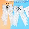 imageDEEKA 12 PCS Glitter Collegiate Style Cheer Bows Long Tail Full Rhinestones Skinny Shiny Cheer Bow Ponytail Holder Handmade Bows for Girls Teens Cheerleader Sports TealWhite
