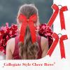imageDEEKA 12 PCS Glitter Collegiate Style Cheer Bows Long Tail Full Rhinestones Skinny Shiny Cheer Bow Ponytail Holder Handmade Bows for Girls Teens Cheerleader Sports TealRed