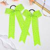 imageDEEKA 12 PCS Glitter Collegiate Style Cheer Bows Long Tail Full Rhinestones Skinny Shiny Cheer Bow Ponytail Holder Handmade Bows for Girls Teens Cheerleader Sports TealNeon Green